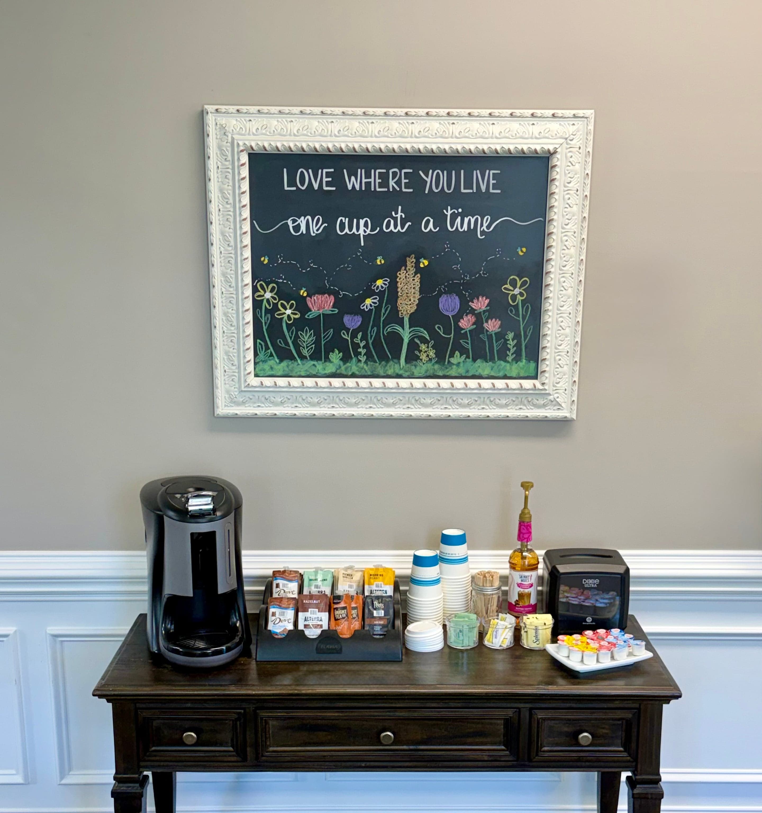 The coffee bar at The Pointe at Peters Creek