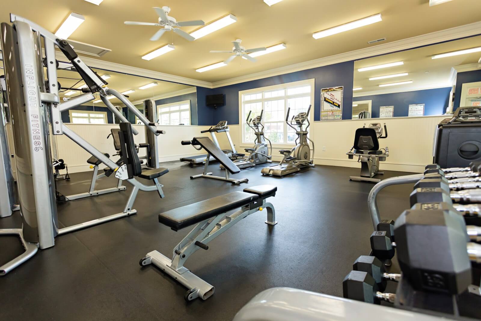 The fitness center at The Pointe at Robinhood Village